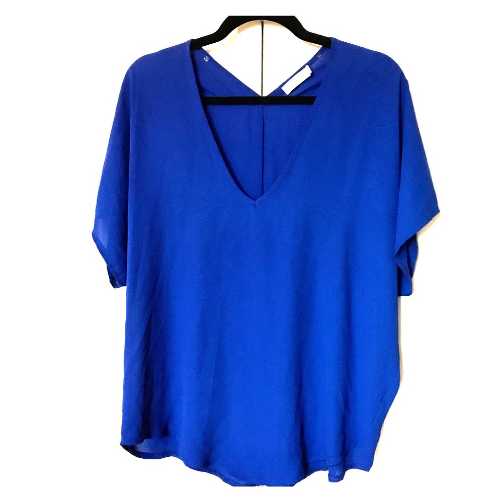 Lush Royal Blue Short-Sleeve V-Neck Blouse